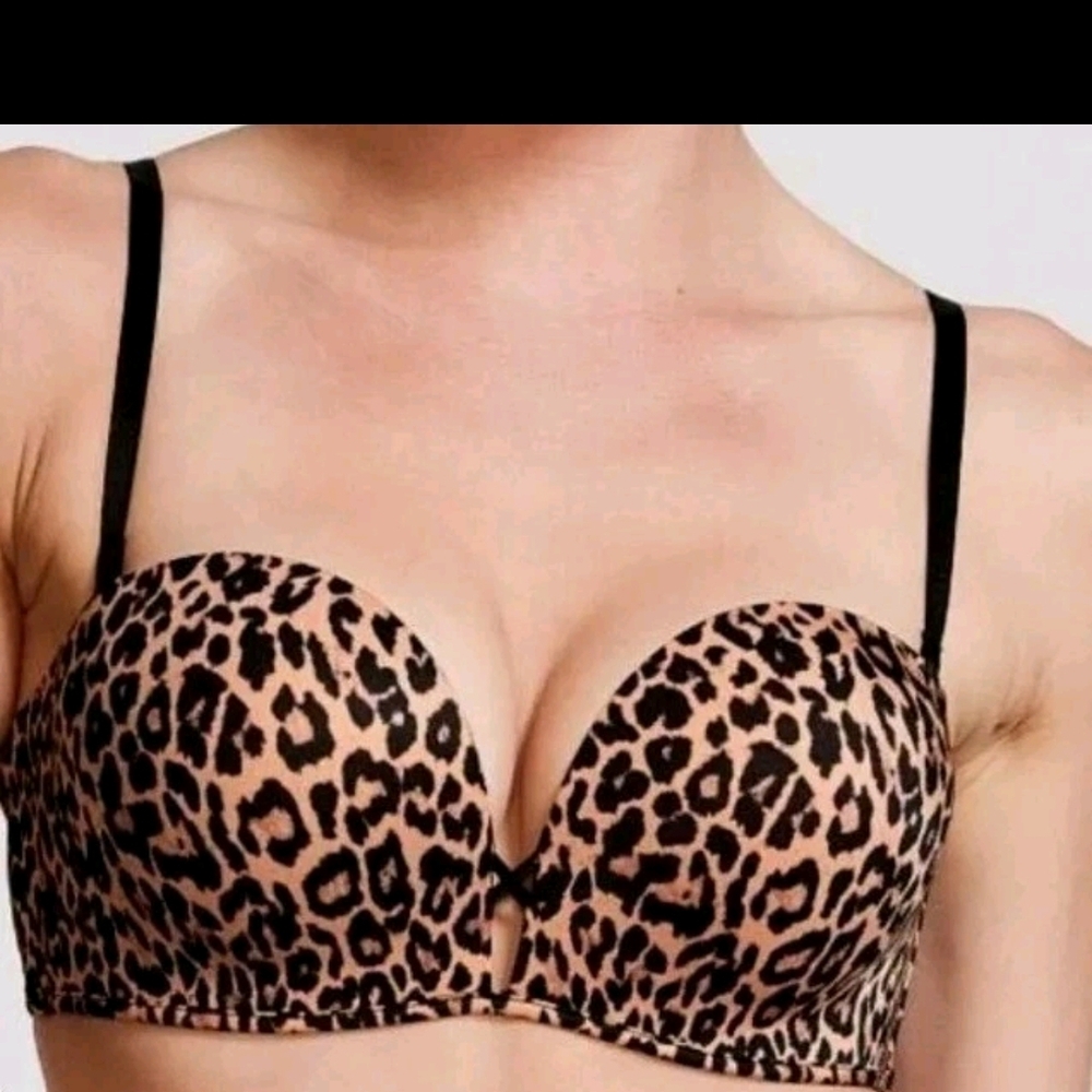 Victoria's Secret Bombshell Leopard Print Push-Up Bra 36C Multi-way Straps